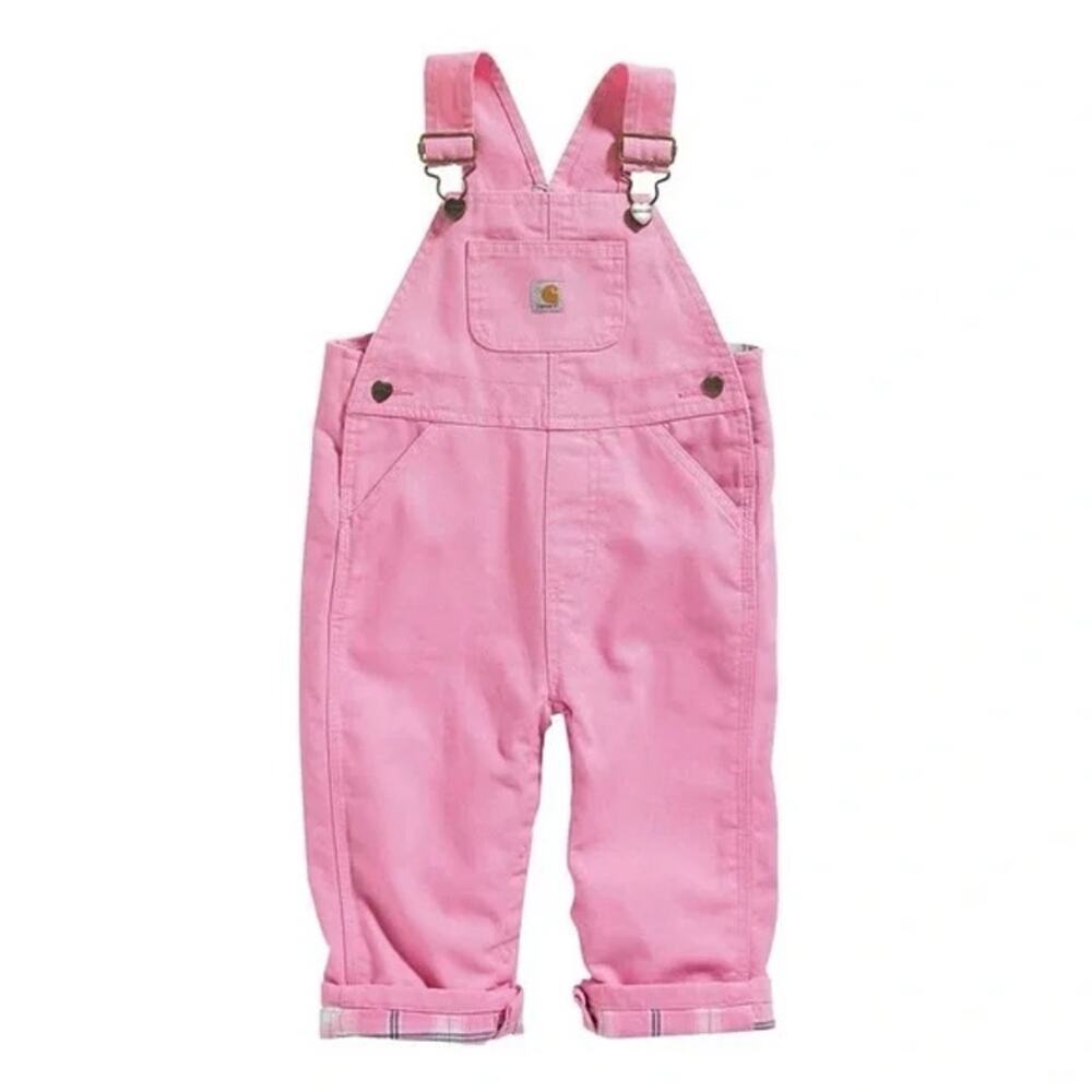 Carhartt Girl's Pink cotton Canvas Bib Overalls cut offs Size 4T